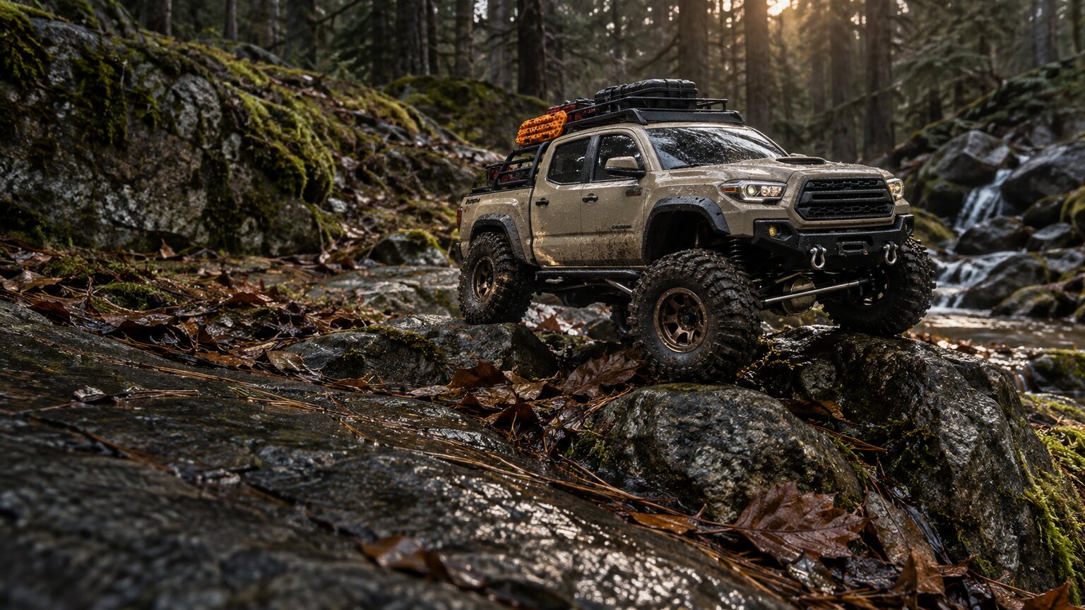 Toyota Tacoma RC crawleris miško trasoje